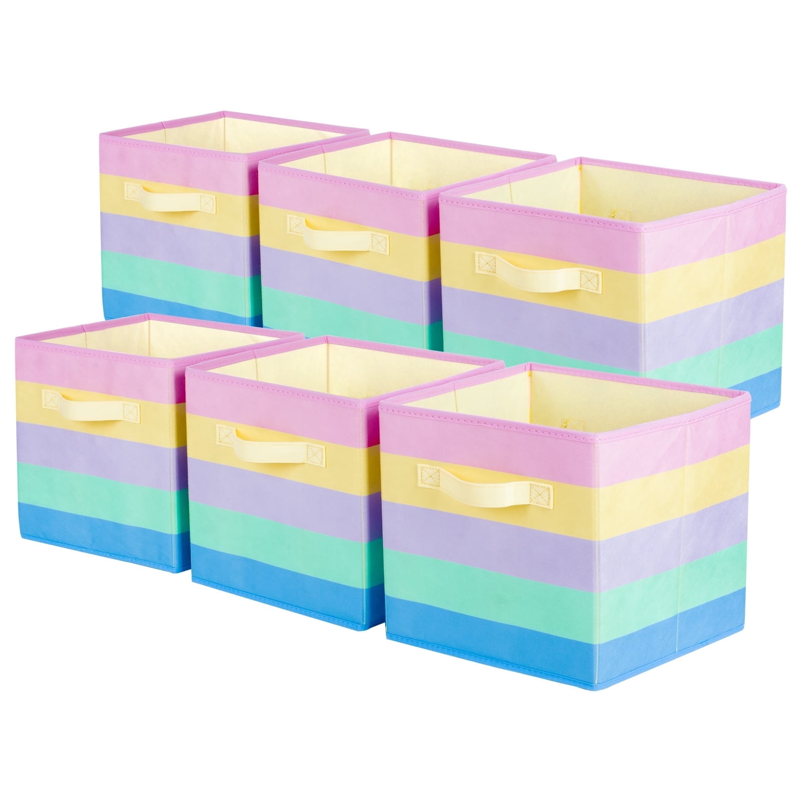 YOYTOO Collapsible Fabric Cube Storage Bins (10.5" x 10.5"), 6 Pack Cube Organizer Basket Bins, Multicolor
