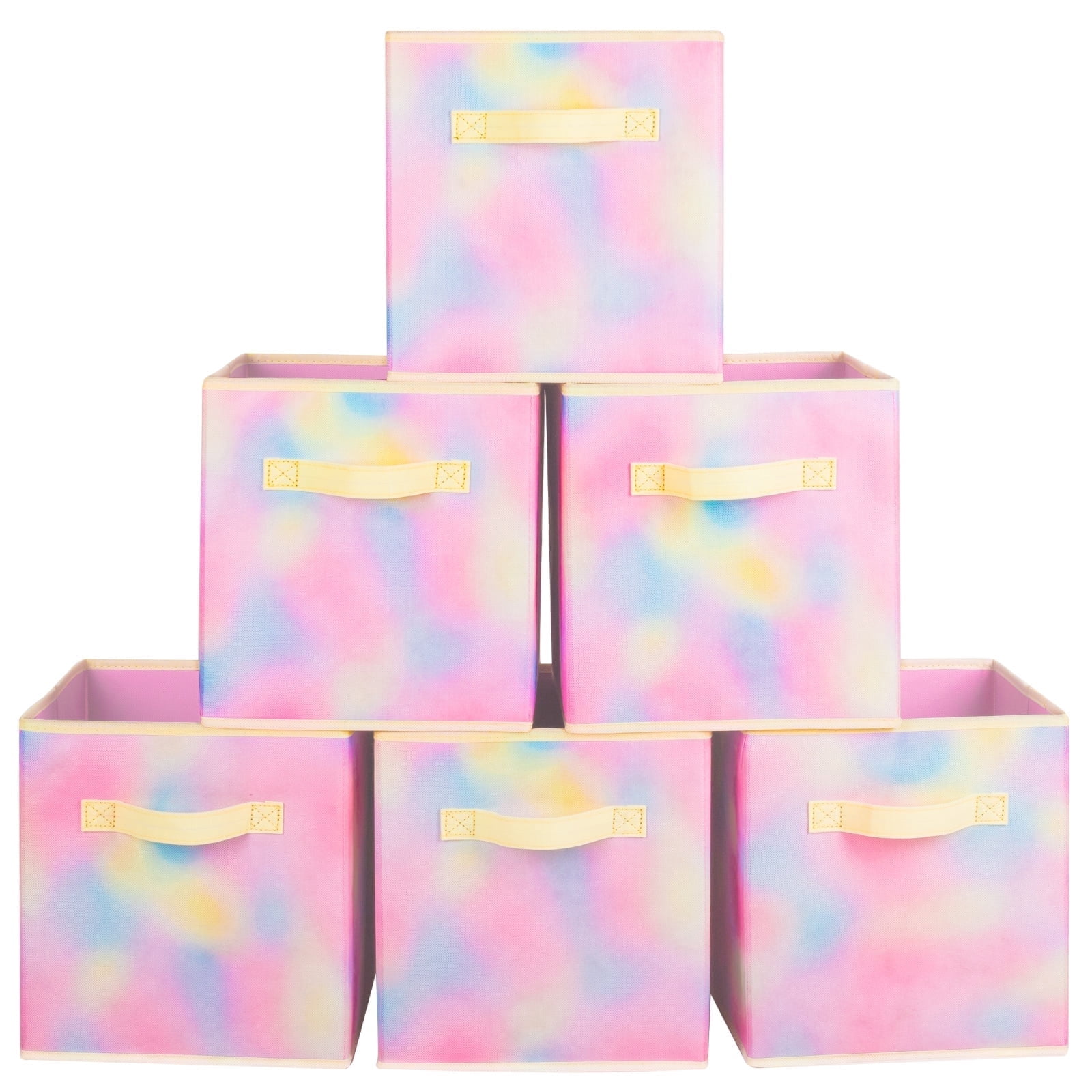 YOYTOO Collapsible Fabric Cube Storage Bins (10.5" x 10.5"), 6 Pack Cube Organizer Basket Bins, Multicolor