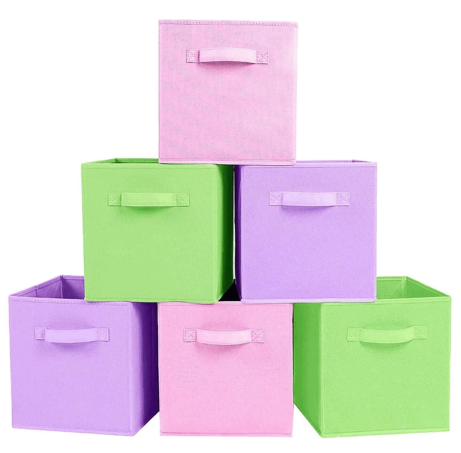 YOYTOO Collapsible Cube Storage Bins (10.5" x 10.5"), Fabric Cubby Storage Cubes Organizer Bins Basket , Lightpurple & Pink & Green, 6 Pack