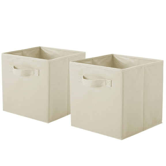YOYTOO Collapsible Fabric Storage Cube Bins, 11" Cube Organizer Basket Bin, Beige, 2 Pack