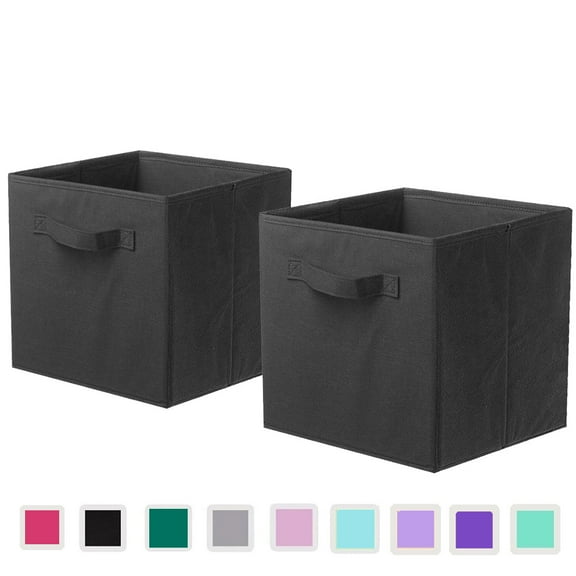 YOYTOO Collapsible Fabric Storage Cube Bins, 11" Cube Organizer Basket Bin, Black, 2 Pack