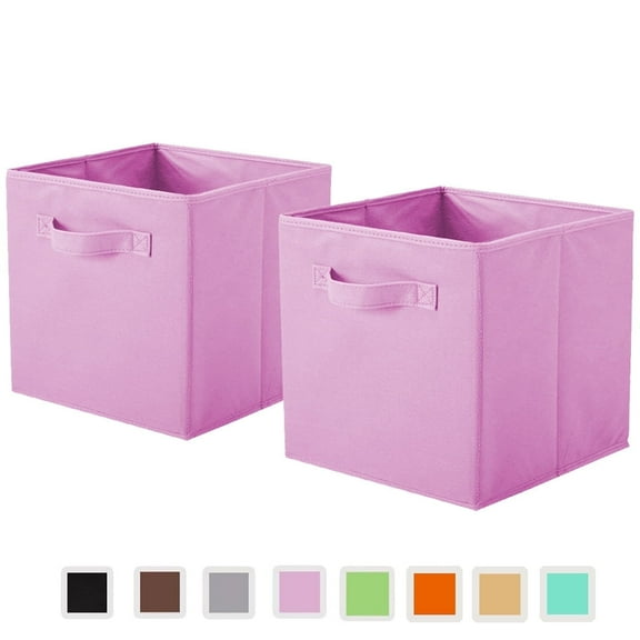 YOYTOO Collapsible Fabric Storage Cube Bins, 11" Cube Organizer Basket Bin, Pink, 2 Pack