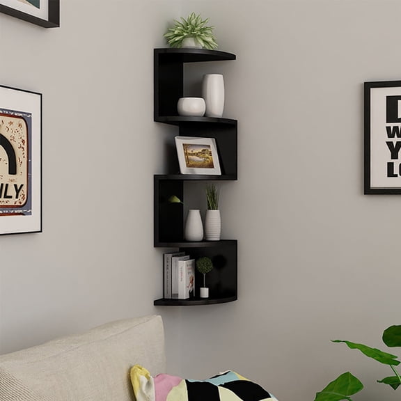 YOYTOO Corner Shelf Wall Mount, 5 Tier Floating Corner Storage Bookshelves for Living Room Bedroom, Black
