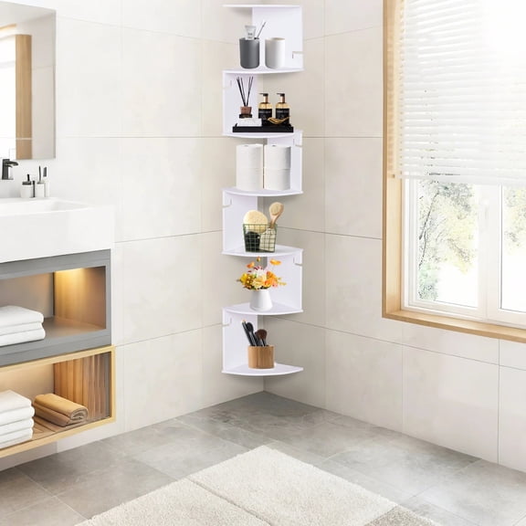 YOYTOO Corner Shelf Wall Mount, 5 Tier Floating Corner Storage Bookshelves for Living Room Bedroom, White