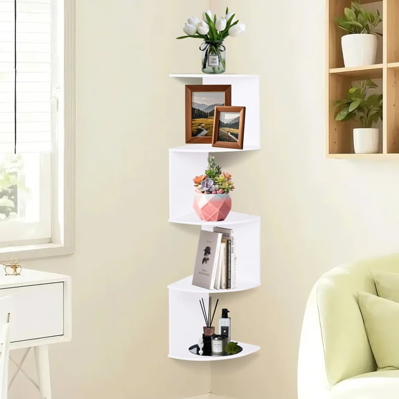 YOYTOO Corner Shelf Wall Mount, 5 Tier Floating Corner Storage Bookshelves for Living Room Bedroom, White