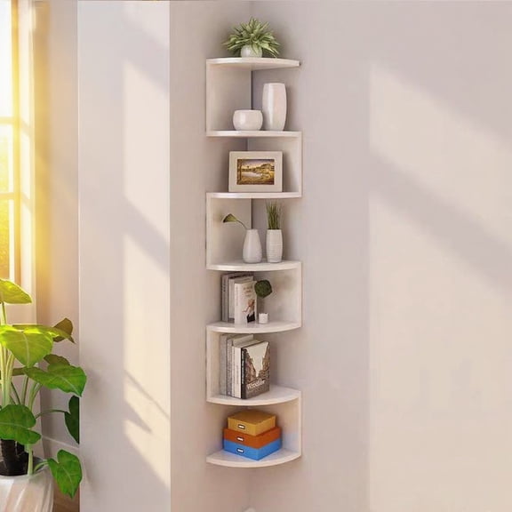 YOYTOO Corner Shelf Wall Mount, 7 Tier Floating Corner Storage Bookshelves for Living Room Bedroom, White