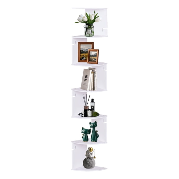 YOYTOO Corner Shelf Wall Mount, 7 Tier Floating Corner Storage Bookshelves for Living Room Bedroom, White