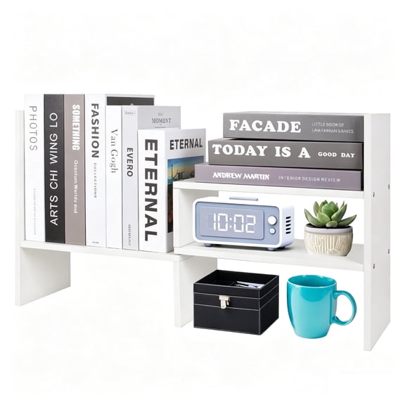 YOYTOO Desk Shelf Organizer, Desktop Organizers Storage Shelves Tabletop Bookshelf for Home Office, White