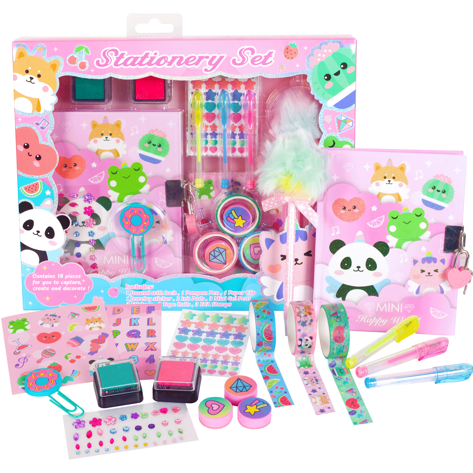 YOYTOO Diary Set with Lock and Keys, Animal Stationery Set with Stamps Stickers Pens Notebook Journal Diaries Kit