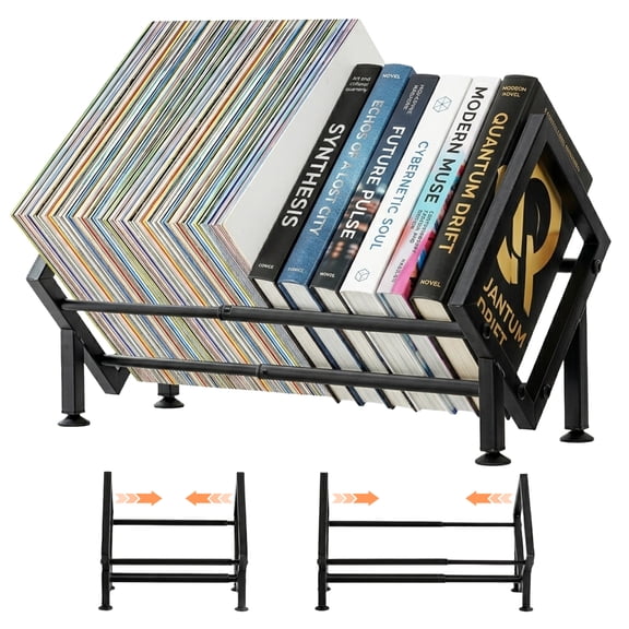 YOYTOO Expandable Desktop Bookshelf Organizer, Metal Office Tabletop Bookcase Display Storage Rack for Books Magazine for Living Room Home Office, Black