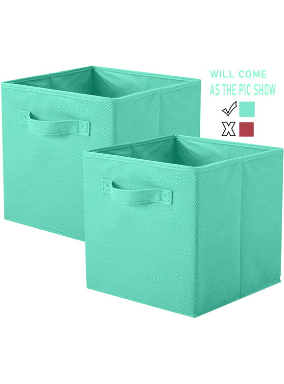 YOYTOO Foldable Fabric Storage Cube Bins, 11" Cube Organizer Basket Bin, 2 Pack, Mint Green