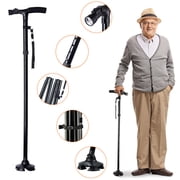 YOYTOO Folding LED Walking Cane for Men & Women, Aluminum Alloy Adjustable Portable Hand Walking Stick with T Handles Wrist Strap