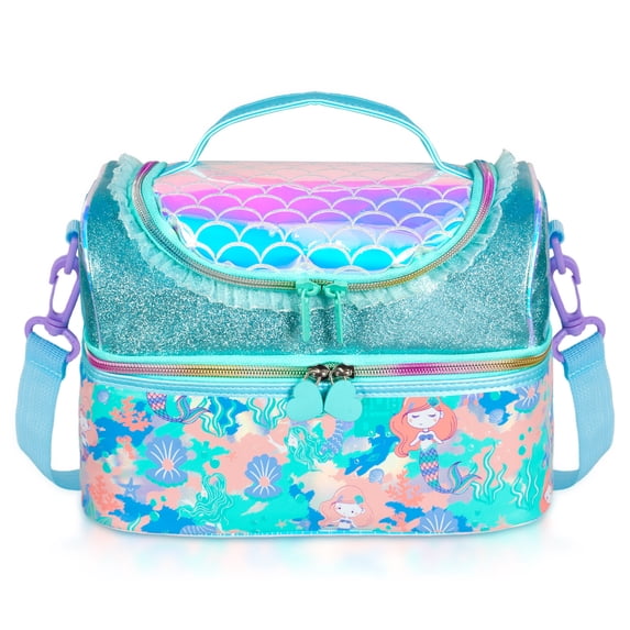 YOYTOO Insulated Lunch Bag, Double Deck Lunch Tote Bag Cooler Box with Adjustable Strap, Mermaid