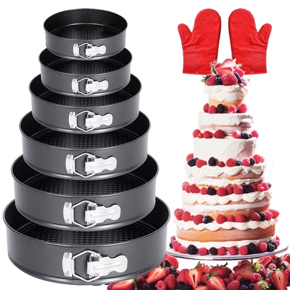 YOYTOO Non-stick Springform Cake Pans for Cheesecake, Round Cake Pan Mold for Baking with Silicone Gloves, Set of 6 （7, 8, 8.5, 9.5, 10, 11in）