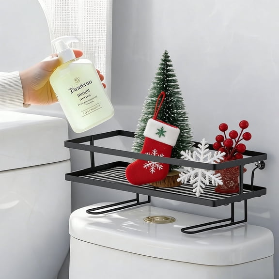 YOYTOO Over the Toilet Storage Shelf, Freestanding Bathroom Shower Caddy Organizer Behind Toilet Stand Shelves Towel Rack, Black