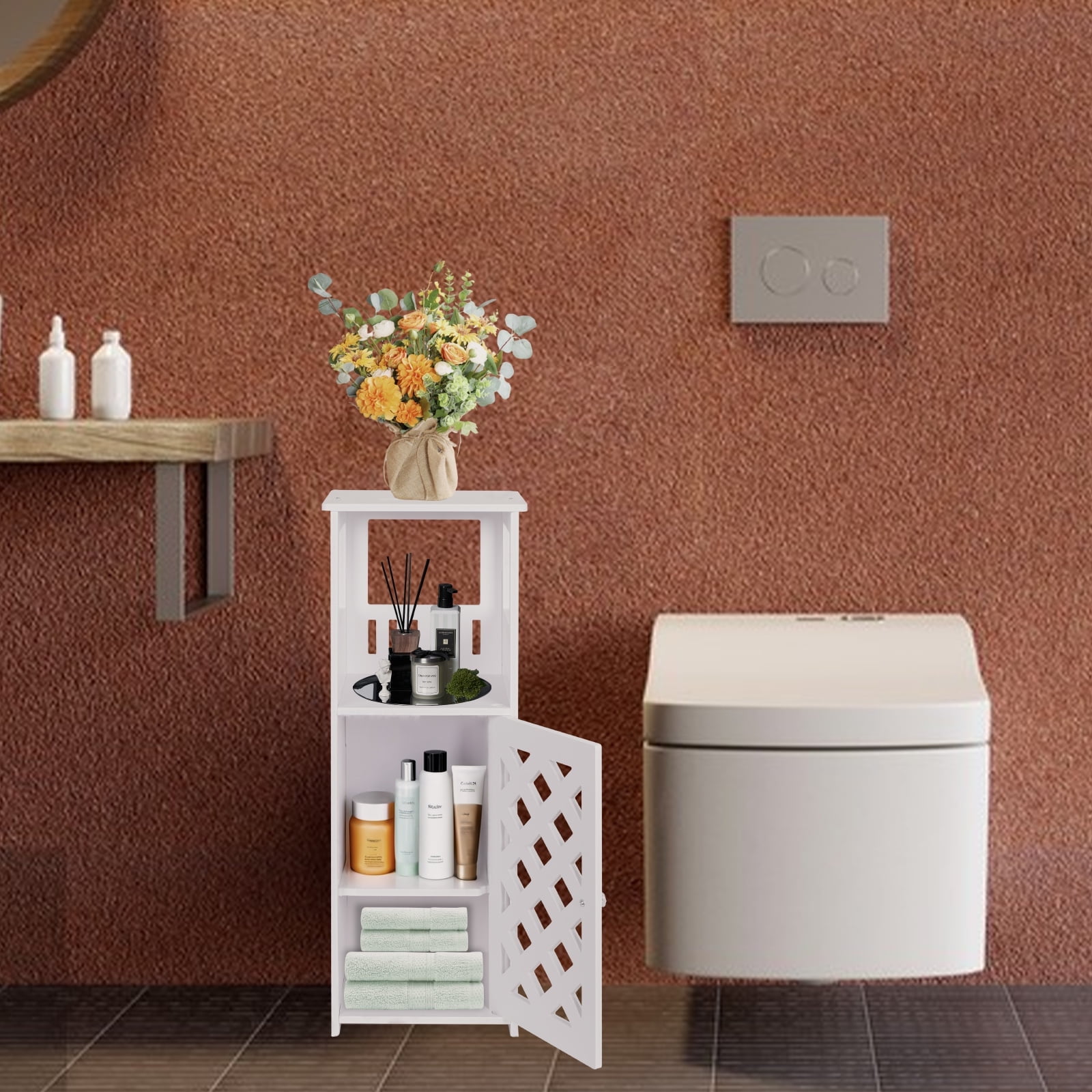 YOYTOO Toilet Paper Holder Stand, Slim Bathroom Storage Cabinet Organizer for Small Spaces White