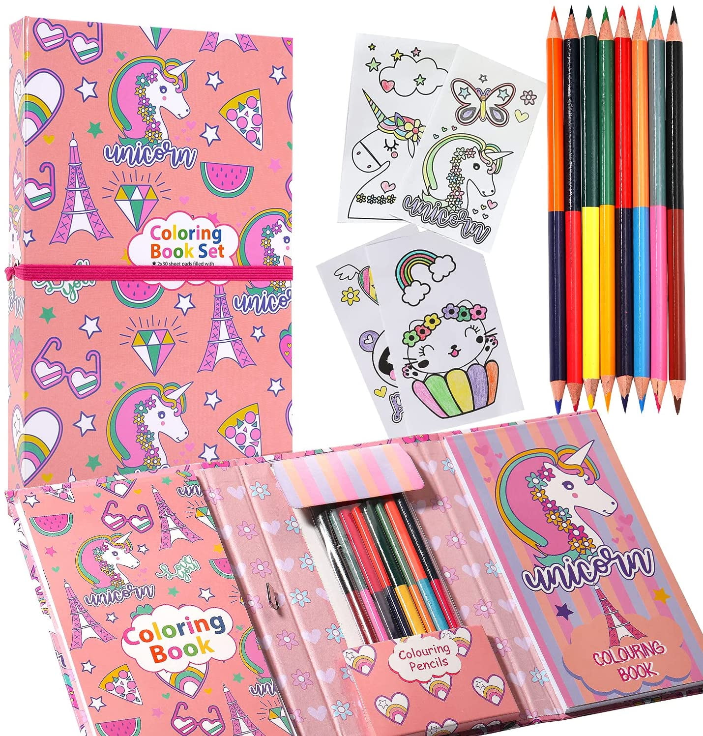 Set of 2X! Unicorn Coloring Book for Kids Ages 4-8 Libro Colorear with  Stickers