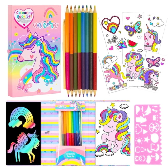 YOYTOO Unicorn Coloring Books Set for Kids, 60 Pages Color Wonder Mess Free with Colored Pencils for Little Girls