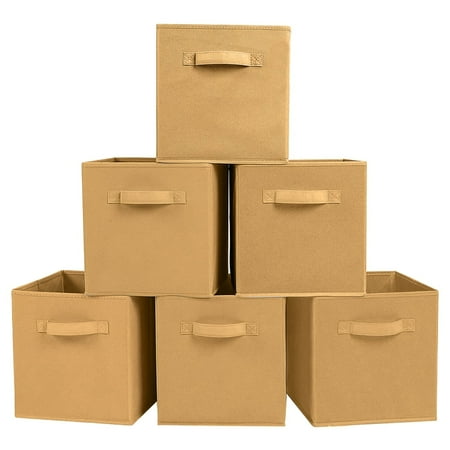 YOYTOO 6 Pack Foldable Fabric Cube Storage Bins, 11" Collapsible Cube Organizer Baskets Bins, Khaki