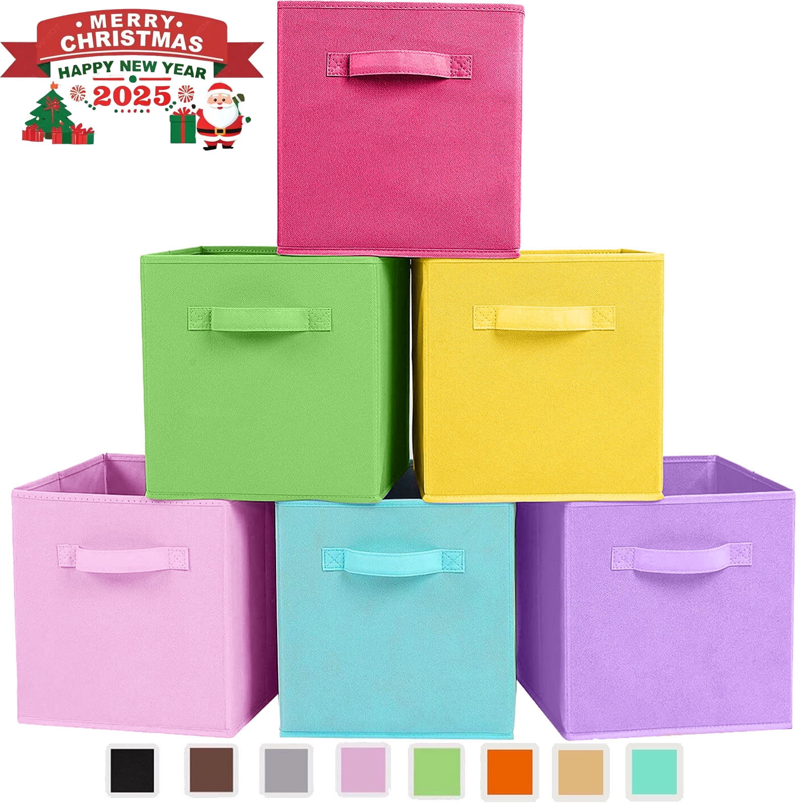 YOYTOO 6 Pack Foldable Cube Storage Bins, 11" Collapsible Fabric Cube Organizer Baskets Bins, Multicolor