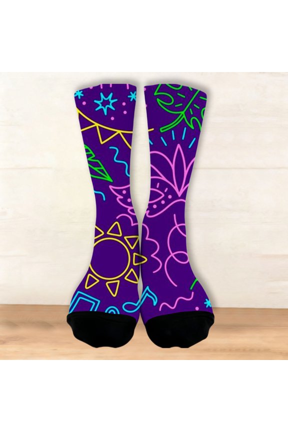 Compression Socks For Women Gentle Animal Knitted Mid-Calf Socks Playful Patterns Elastic Polyester 1Pc Pink One Size