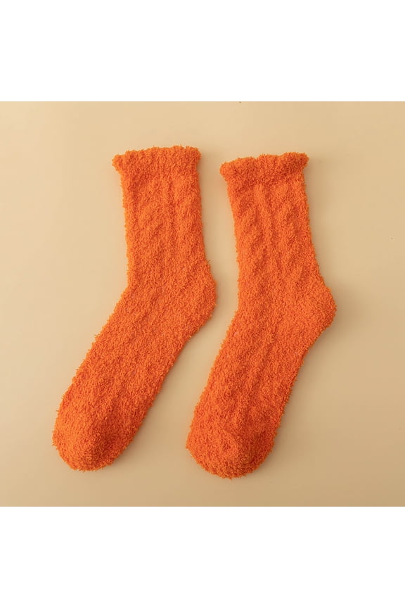 Compression Socks For Women Warm Soft Winter Thickened Sleeping Socks For Women Cozy Plush Coral Velvet 1Pc Orange One Size