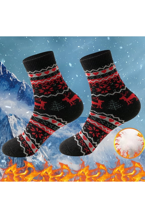 Compression Socks For Women Winter Christmas Pattern Thickened Warm Middle Socks Women'S Personalized Fashion Thick Thread 1Pc Black A