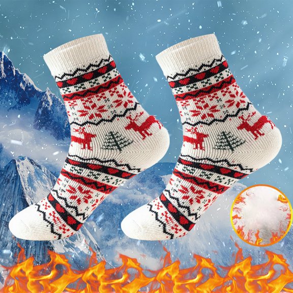 YOZGXEG Compression Socks For Women Winter Christmas Pattern Thickened Warm Middle Socks Women'S Personalized Fashion Thick Thread 1Pc White A