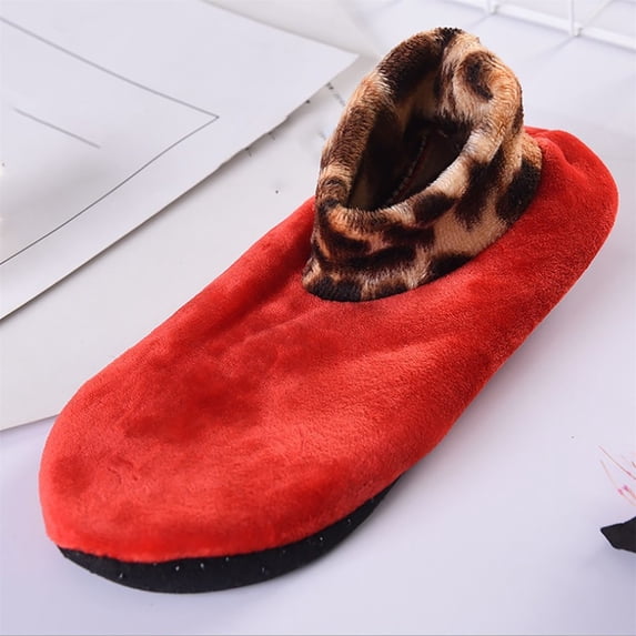 YOZGXEG Compression Socks For Women Women'S Leopard Print Slipper Socks Double Layer Plush Winter Warm Non-Slip Ankle 2Pc Red One Size