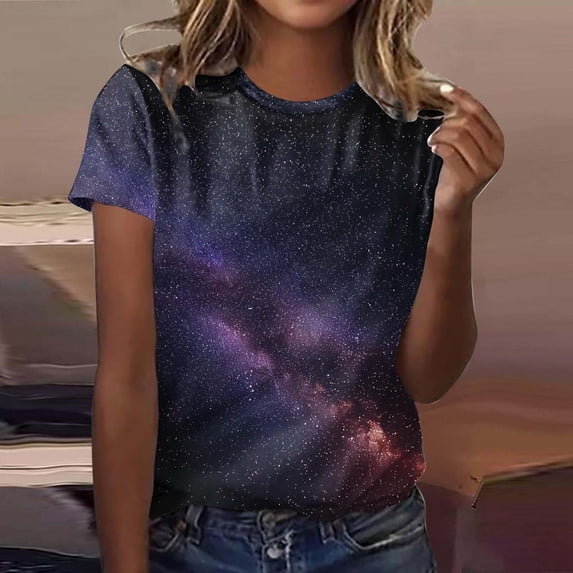YOZGXEG Going Out Tops For Women Loose Round Neck Short Sleeve T Shirt Women Soft Polyester Spandex Casual Graphic Print Top Black S-3Xl