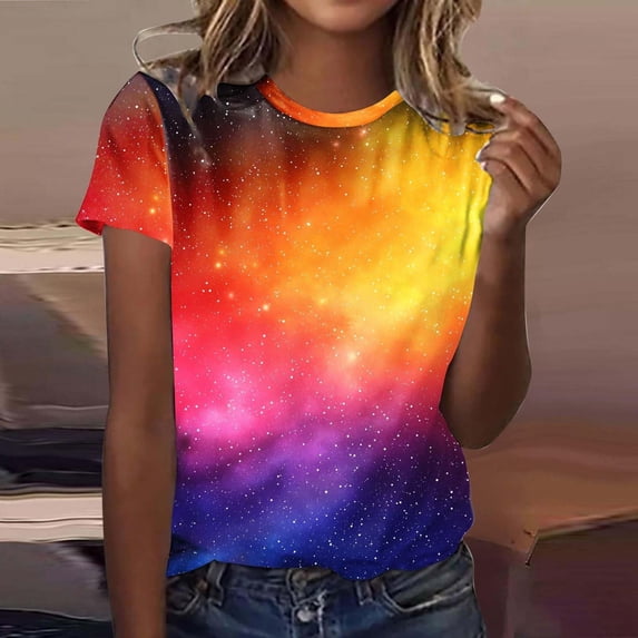 YOZGXEG Going Out Tops For Women Loose Round Neck Short Sleeve T Shirt Women Soft Polyester Spandex Casual Graphic Print Top Yellow S-3Xl