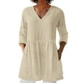 thumbnail image 1 of YOZGXEG Long Sleeve Shirts For Women Women Spring Summer Cotton Linen V Neck Mid Sleeve Mid Length Loose Casual Basic T Shirt Top Yellow S-3Xl, 1 of 5