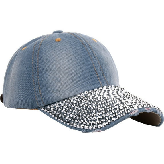 YOZGXEG Spring Hats For Women Fashion Rhinestone Encrusted Full Rimmed Cowboy Hat Sunshade Outdoor Cotton Blue One Size