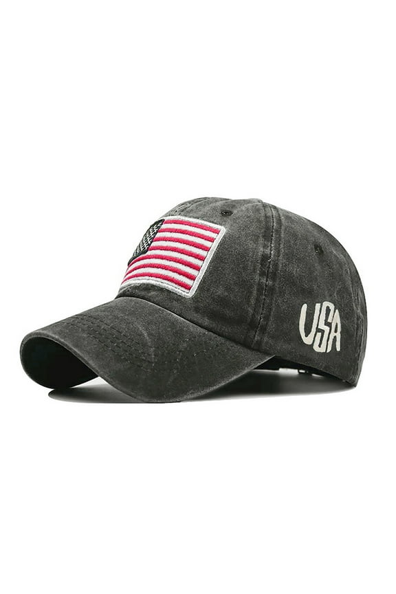 Spring Hats For Women Unisex Adult Classic American Flag Washed Old Letter Sunshade Baseball Cap Black One Size