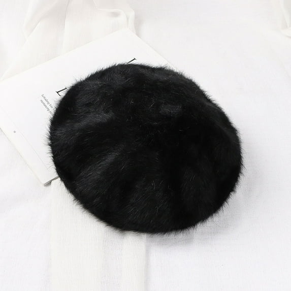 YOZGXEG Spring Hats For Women Women'S Autumn Winter Versatile Trendy Artist Warm Knitted Hat Faux Rabbit Fur Black M