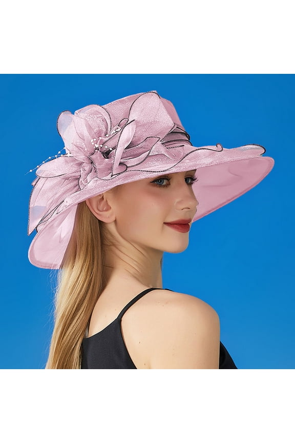 Spring Hats For Women Women'S Solid Color Big Flower English Lady Elegant Temperament Sun Hat Purple One Size