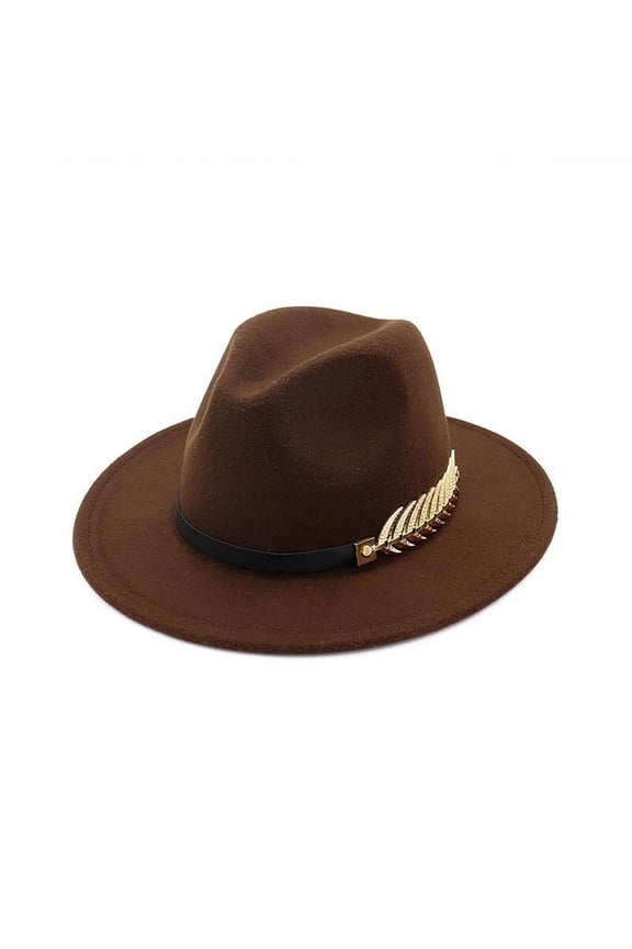 Spring Hats For Women Women'S Wide Brim Fedora Panama Hat With Metal Belt Buckle Coloured Polyester Brown One Size