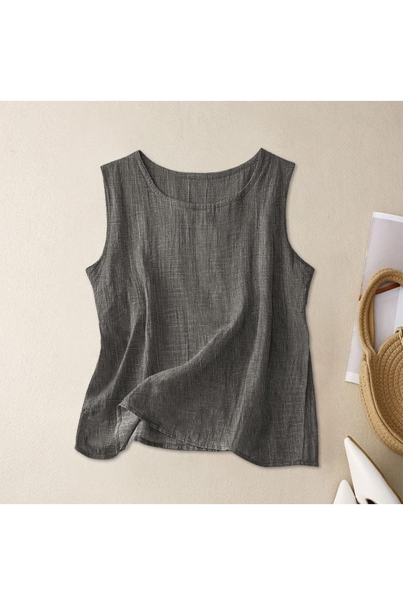 Tank Tops For Women Women Casual Summer Cotton Linen Sleeveless Tank Top Basic Layering Camisole Beach Vacation Shirt Gray S-5Xl