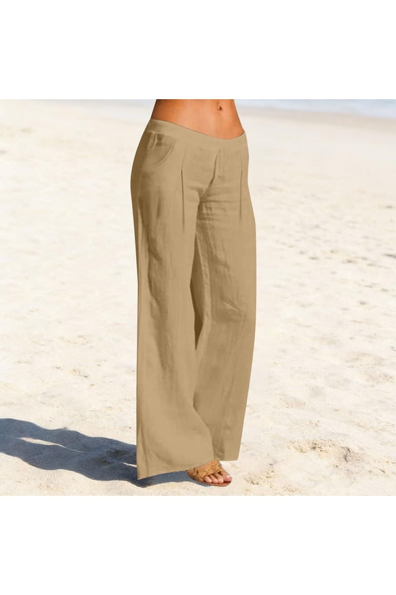 YOZGXEG Wide Leg Pants Women Ladies Cotton Linen Washed Crinkled Solid Color Casual Long Pants With Back Pockets Yellow S-3Xl