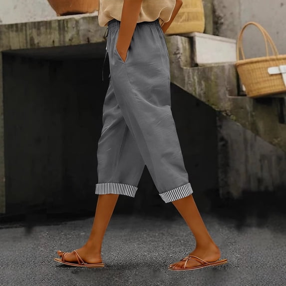 YOZGXEG Wide Leg Pants Women Women Summer Wide Leg Linen Pants Elastic Waist High Waisted Casual Beach Trousers Gray S-3Xl