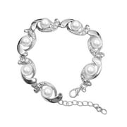 YOZUMD Bracelet,Women Faux Pearl Rhinestone Inlaid Charm Bracelet Bangle Adjustable Jewelry Gift