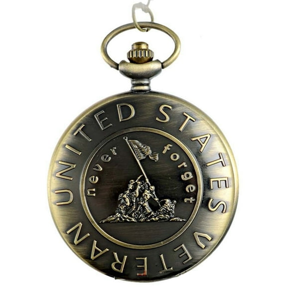 YOZUMD Pocket Watch,Vintage US Veteran Army Bronze Pocket Watch Quartz Necklace Pendant Antique Gift