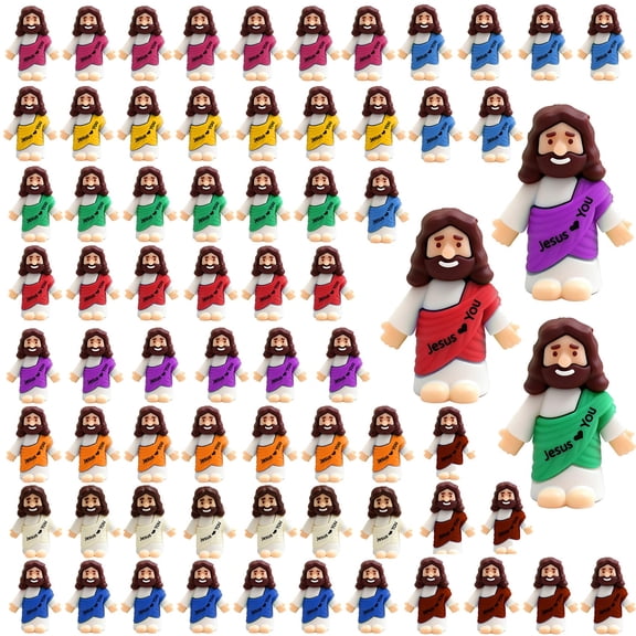 YOiqi Little Jesus Figures 40 70 105 Pack,Mini Jesus Loves You Figures Religious Christ Savior for Christmas Party Favors Baptism Gifts Sunday School Easter Egg Stuffers Craft (70 PCS) Y101