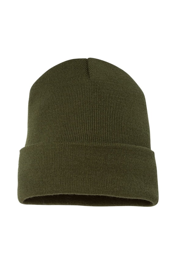YP Classics Cuffed Beanie Hat Men Classic Knit Cuffed 100% Acrylic Hat Cap for Warm Winter (Olive, One Size)