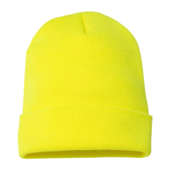 YP Classics Cuffed Beanie Hat Men Classic Knit Cuffed 100% Acrylic Hat Cap for Warm Winter (Safety Yellow, One Size)
