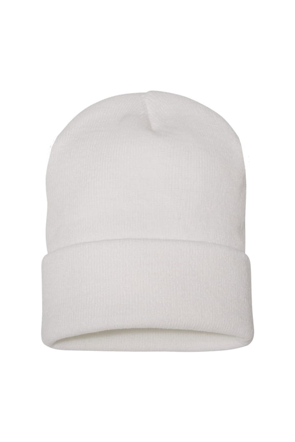 YP Classics Cuffed Beanie Hat Men Classic Knit Cuffed 100% Acrylic Hat Cap for Warm Winter (White, One Size)