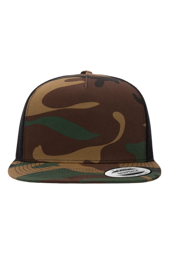 YP Classics - Five-Panel Classic Trucker Cap - 6006 - Green Camo/ Black