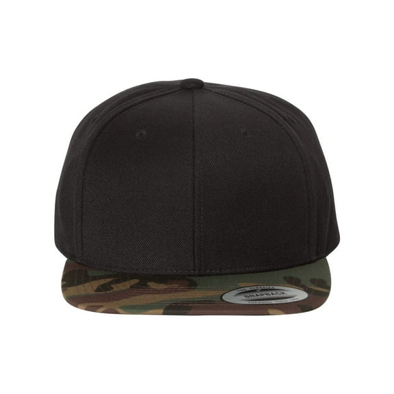 YP Classics - Premium Flat Bill Snapback Cap - 6089M - Black/ Camo - Size: Adjustable