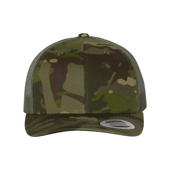 YP Classics Six-Panel Retro Trucker Cap 6606 Multicam Tropic/ Green Adjustable