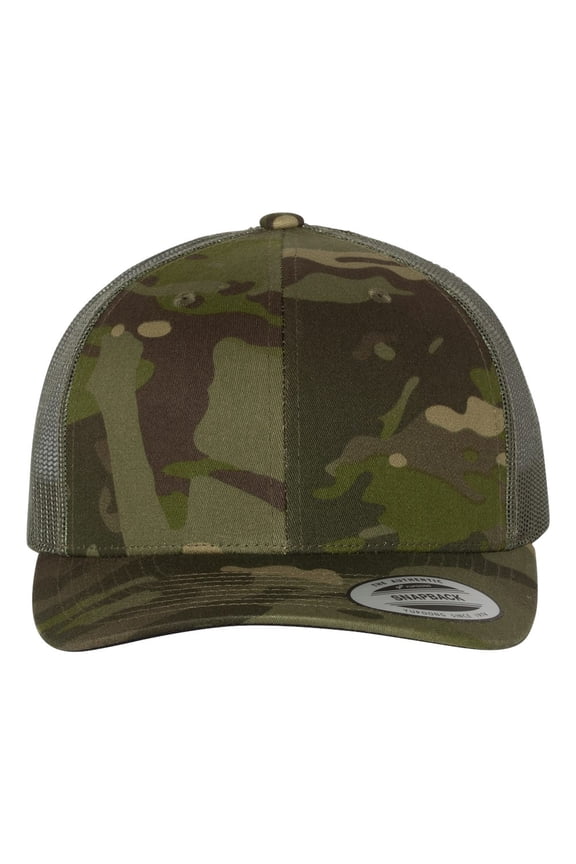 YP Classics Six-Panel Retro Trucker Cap 6606 Multicam Tropic/ Green Adjustable